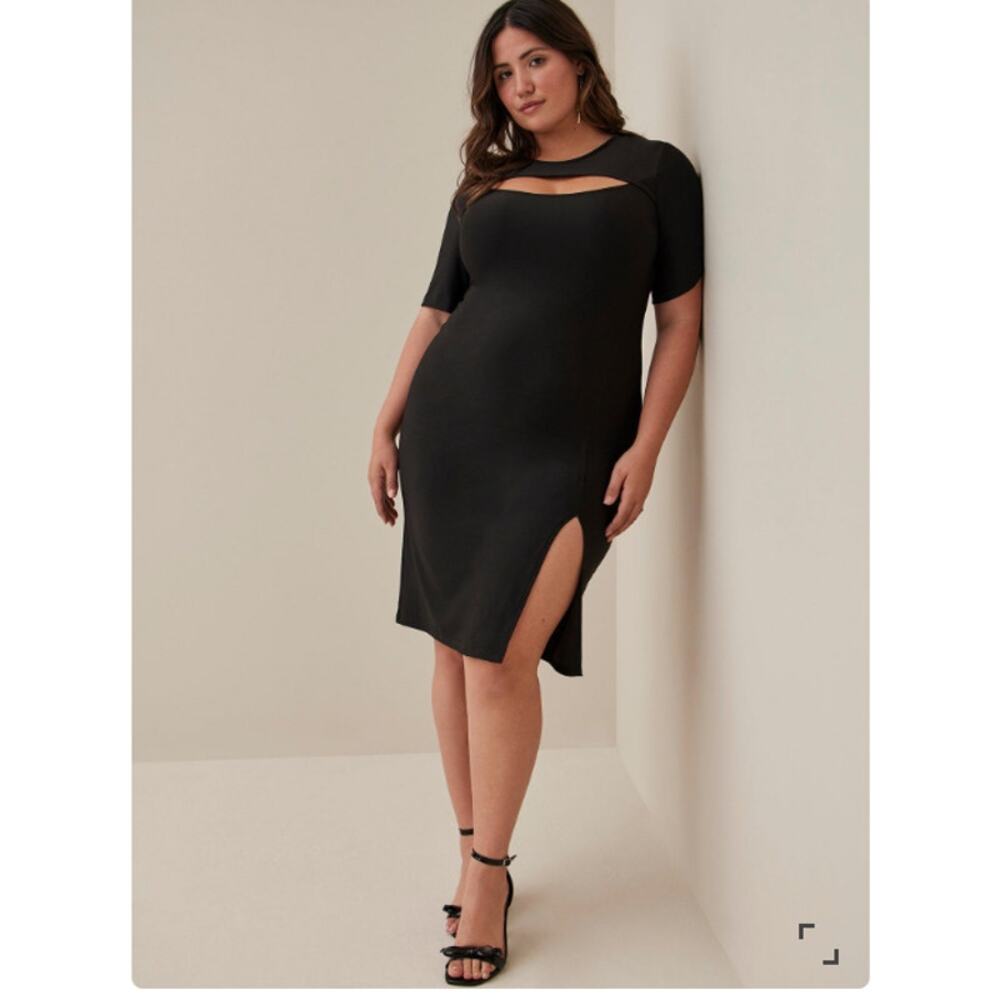 Torrid Black Bodycon Cutout Studio Knit Leg Slit Mini Dress Size 4X